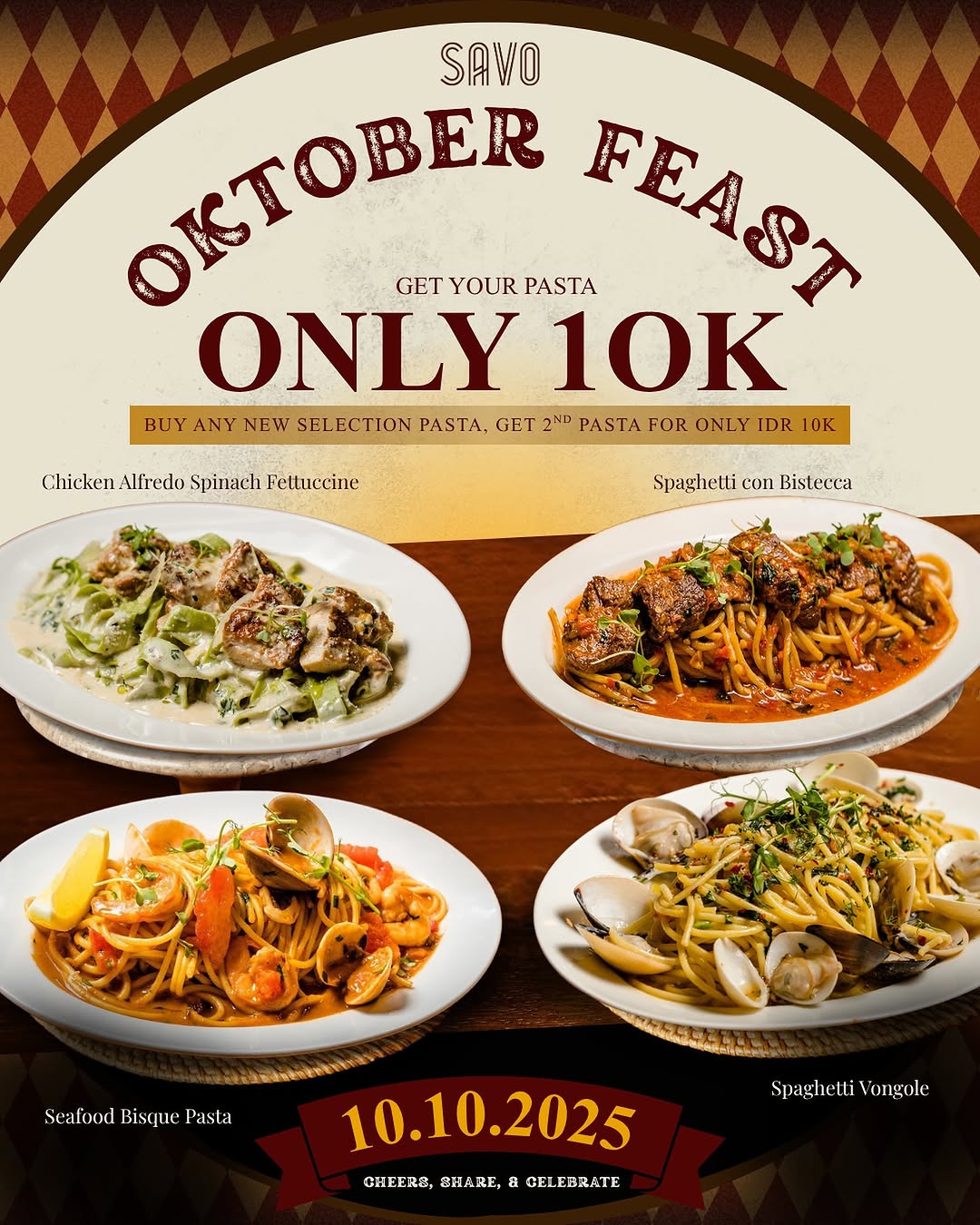 Mark Your Calendar — 10.10.25! Buy 1 pasta, get 2nd for only 10K! 😍